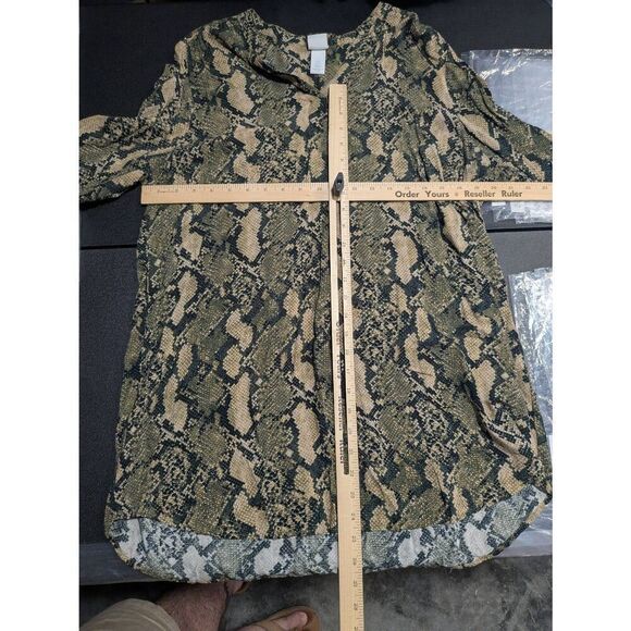 H&M Top Snake Print Green Sheer Ruffle Tie Neck Lightweight Long Sleeves Women's - Picture 5 of 5